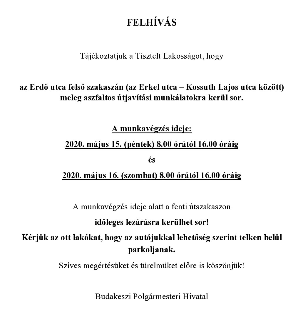 felhivas erdo utca